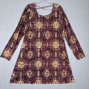 Earthbound Trading Co Womens Dress Large Velvet Purple Gold Boho Festival Gothic
